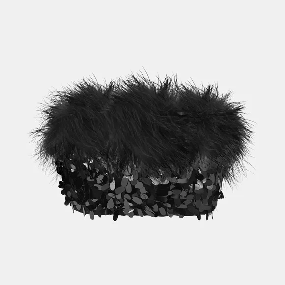 REVOLVE x OW Collection Virgo Sequin Feather Top - Black - XS - Picture 3 of 6